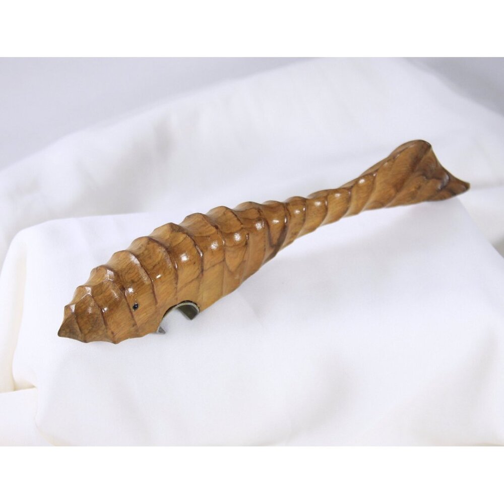 Vintage carved wood shark bottle opener, artistic wood bar wares, wood carved